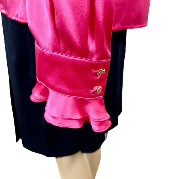 St. John bright pink silk blouse with ruffle front, long sleeve sz 8 - Picture 4 of 8